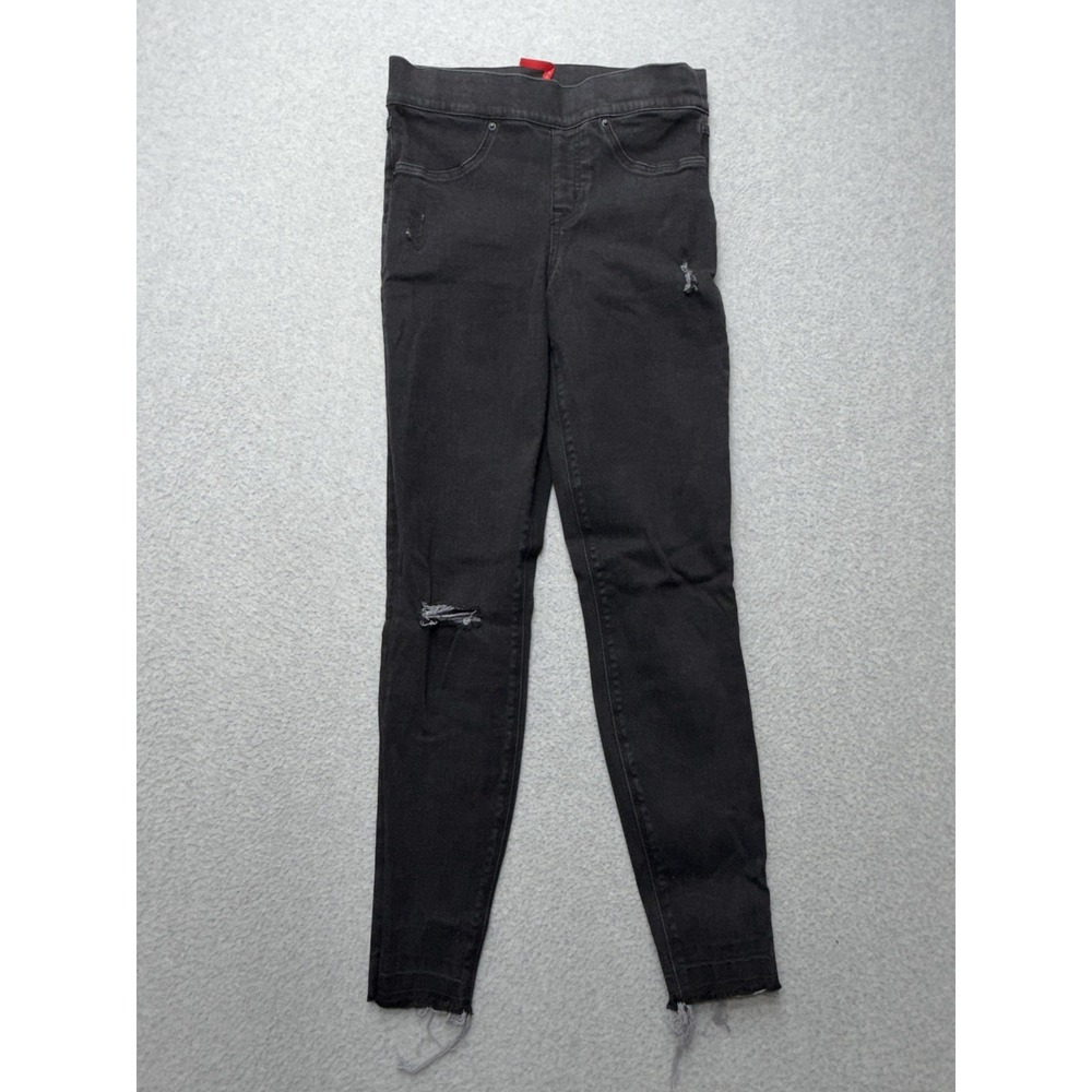 SPANX Jegging Jeans Womens S Black Charcoal Wash Mid Rise Distressed Raw Hem